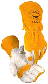 Protective Industrial Products Large Gold And White Cowhide Palm Gloves With Leather Back, Gauntlet Cuff And Kevlar Stitching