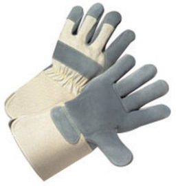 Protective Industrial Products Large Natural Premium Split Leather Palm Gloves With Canvas Back And Rubberized Gauntlet Cuff
