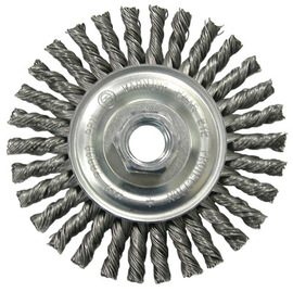 RADNOR carbon steel knot wire wheel brush on white background.