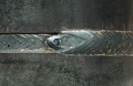 Extreme close-up of a GMAW-Pulsed MIG weld.