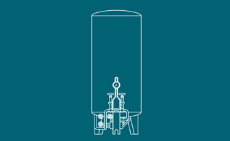 White line-drawing of a bulk gas tank on a teal background