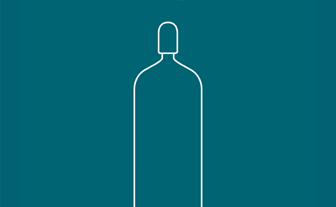 Line drawing of a High-pressure gas cylinder in white on a teal background.