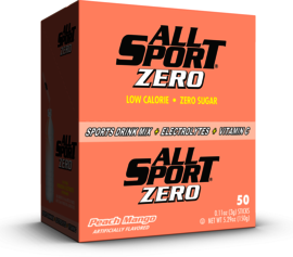 All Sport .11 Ounce Peach Mango Flavor ZERO Electrolyte Powder Mix Stick Sugar Free/Low Calorie Electrolyte Drink (50 Per Box)