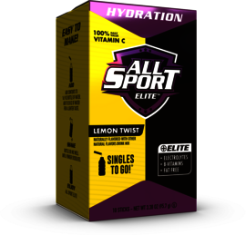 All Sport .35 Ounce Lemon Twist Flavor Elite Electrolyte Powder Mix Stick Low Calorie Electrolyte Drink (10 Per Box)