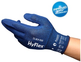 Ansell Small HyFlex® 11-819 ESD 18 Gauge Blue Fortix™ Foam Nitrile Palm Coated Work Gloves With Nylon/Spandex/Carbon Liner And Knit Wrist