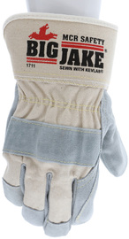 Memphis Glove X-Large Natural Select Side Split Cowhide Double Leather Palm Gloves With Canvas Back And Rubberized Safety Cuff