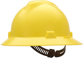 MSA Yellow V-Gard® Polyethylene Full Brim Hard Hat With Pinlock/4 Point Pinlock Suspension