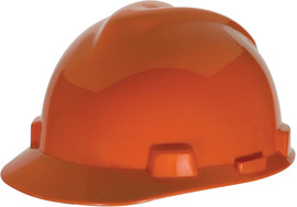 MSA Orange V-Gard® Polyethylene Cap Style Hard Hat With Pinlock/4 Point Pinlock Suspension