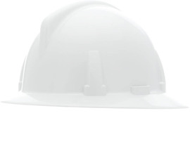 MSA White Topgard® Polycarbonate Full Brim Hard Hat With Ratchet/4 Point Ratchet Suspension