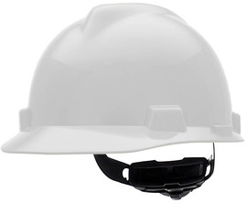 MSA White V-Gard® Polyethylene Cap Style Hard Hat With Ratchet/4 Point Ratchet Suspension