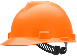 MSA Orange V-Gard® Polyethylene Cap Style Hard Hat With Pinlock/4 Point Pinlock Suspension