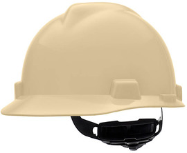 MSA Beige V-Gard® Polyethylene Cap Style Hard Hat With Ratchet/4 Point Ratchet Suspension