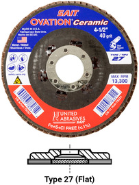 United Abrasives SAIT 4-1/2" X 7/8" 40 Grit Type 27 Flap Discs