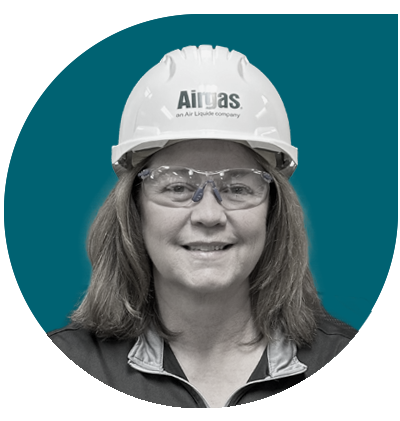 Cheryl Hajduch, an Airgas expert wearing PPE