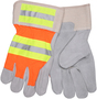 MCR Safety® Large Gray And Orange Split Leather Cowhide Palm Gloves With Polyester Back And Safety Cuff