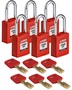 Brady® Red Nylon SafeKey Padlock (6 Locks Keyed Differently) "LOCKED OUT DO NOT REMOVE"