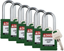 Brady® Green Nylon/Steel Padlock (6 Locks Keyed Differently) "DANGER LOCKED OUT DO NOT REMOVE"