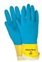 MCR Safety X-Large Blue And Yellow ChemTech 28 mil Latex Chemical Resistant Gloves