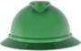 MSA Green V-Gard® Polyethylene Full Brim Hard Hat With Ratchet/6 Point Ratchet Suspension