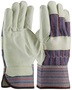 Protective Industrial Products Medium Blue Grain Cowhide Palm Gloves With Fabric Back And Rubberized Safety Cuff