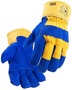 Black Stallion® Large Blue And Yellow Cotton, Cowhide And Plastic Waterproof Lined Full Palm Cold Weather Gloves