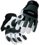 Black Stallion® Medium White And Green ToolHandz® Grain Cotton And Goatskin And Spandex And Neoprene Full Finger Mechanics Gloves With