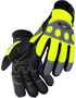 Black Stallion® Large Hi-Viz Green And Black ToolHandz® Grain Pigskin And Polyester And PVC And Spandex And Neoprene Full Finger Mechanics Gloves With Wrist Strap