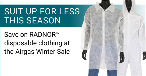 Save on RADNOR™ disposable clothing at the Airgas Winter Sale