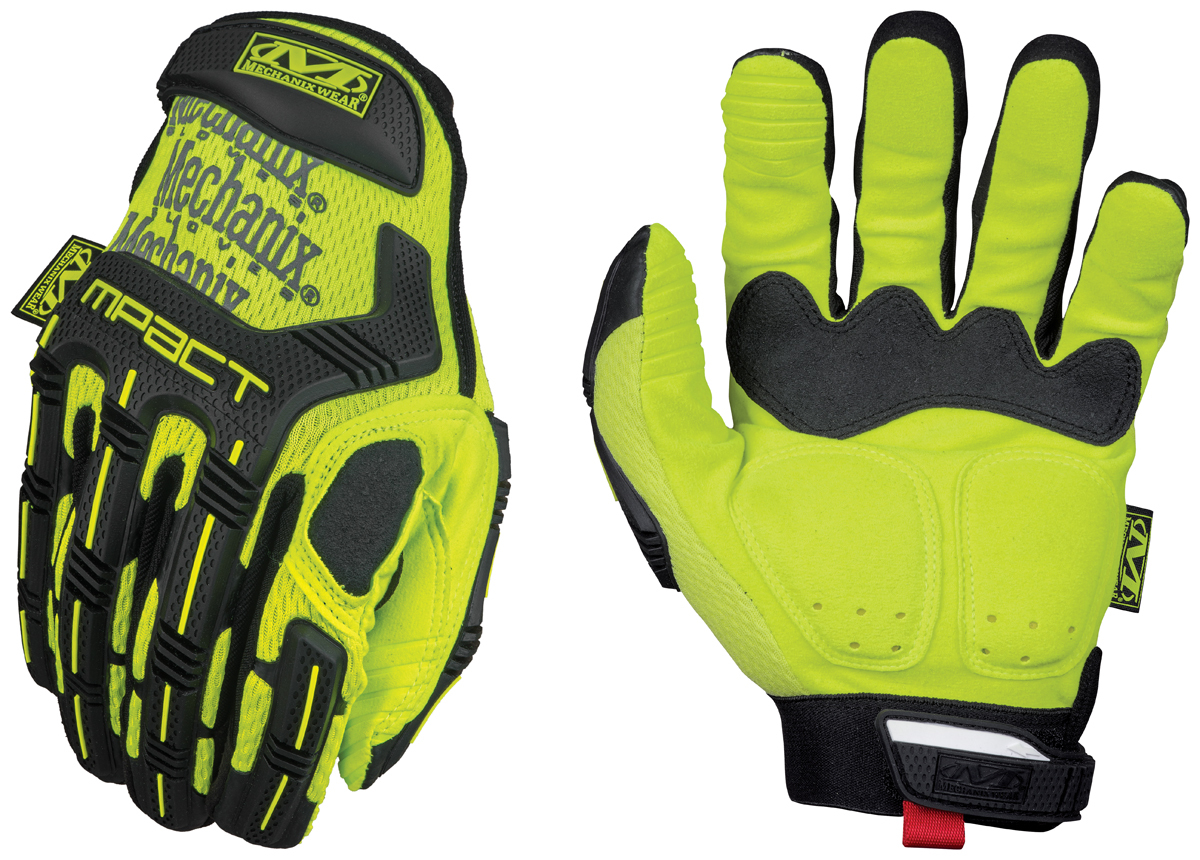 Airgas - MF1SMP-91-008 - Mechanix Wear® Size 8 Hi-Viz Yellow M-Pact® Leather  And TrekDry® Full Finger Anti-Vibration Gloves With Hook and Loop Cuff