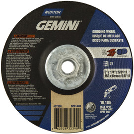 Norton® 6" X 1/4" X 5/8" - 11" Gemini® Extra Coarse Grit Aluminum Oxide Type 27 Depressed Center Grinding Wheel