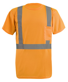 RADNOR yellow high-viz T-shirt with reflective tape on white background.
