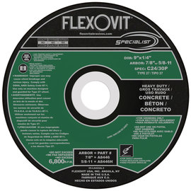 FlexOVit® 9" X 1/4" X 7/8" SPECIALIST® CONCRETE 24 - 30 Grit Silicon Carbide Grain Type 27 Depressed Center Grinding Wheel