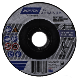 Norton® 4 1/2" X .045" X 7/8" For Aluminum 36 Grit Aluminum Oxide Type 27/42 Right Angle Cut Off Wheel