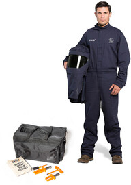 OEL Large Blue Cotton Blend Premium Indura Flame Resistant Coverall Switch Gear Kit With Non-Metallic Zipper Hook and Loop Closure