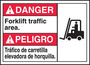 Accuform Signs® 10" X 14" White/Red/Black Plastic Bilingual/Safety Sign "DANGER FORKLIFT TRAFFIC PELIGRO TRAFICO DE CARRETILLA ELEVADORA DE HORQUILLA"