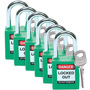 Brady® Green Nylon Padlock (6 Locks Keyed Differently) "DANGER LOCKED OUT DO NOT REMOVE"