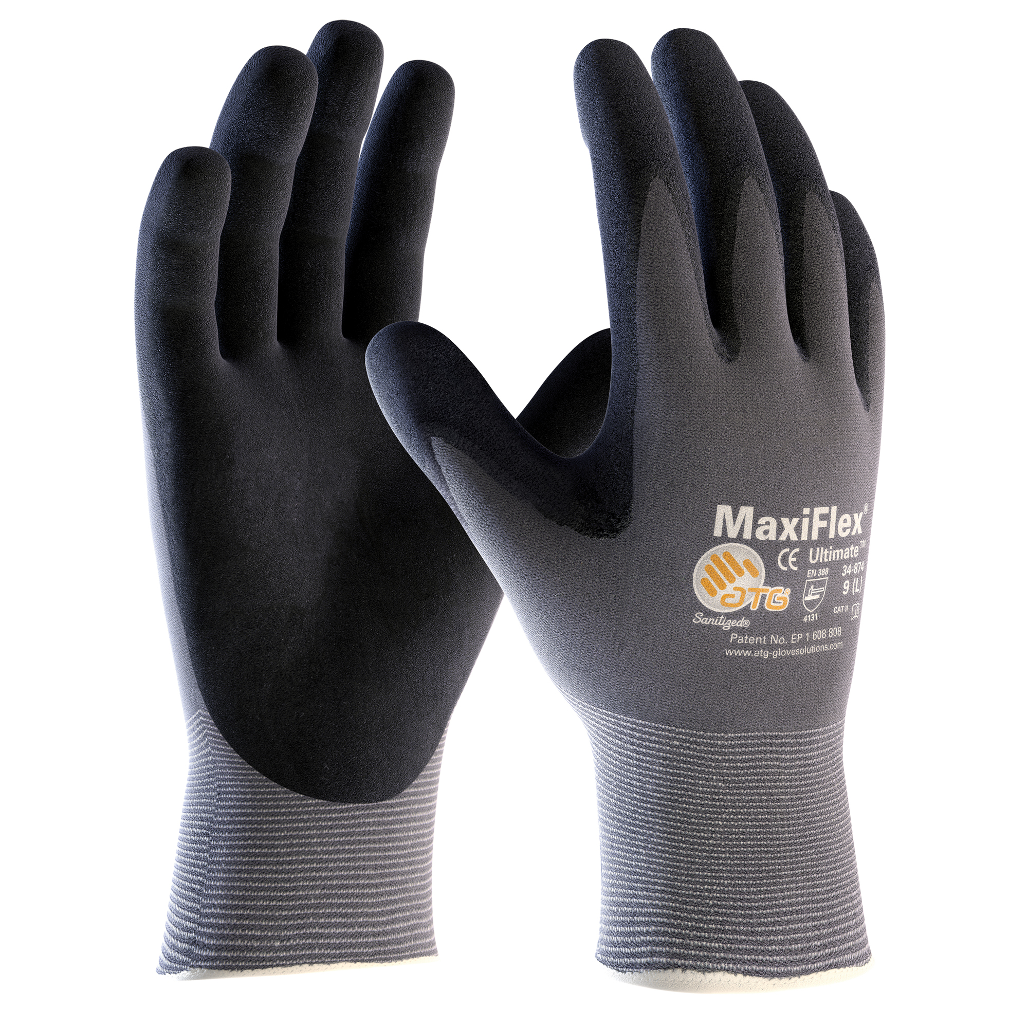 Airgas - PIP34-844/XL - Protective Industrial Products X-Large MaxiFlex®  Endurance by ATG® 15 Gauge Black And Microdot Nitrile Palm And Finger  Coated Work Gloves With Gray Nylon And Lycra® Liner And Continuous