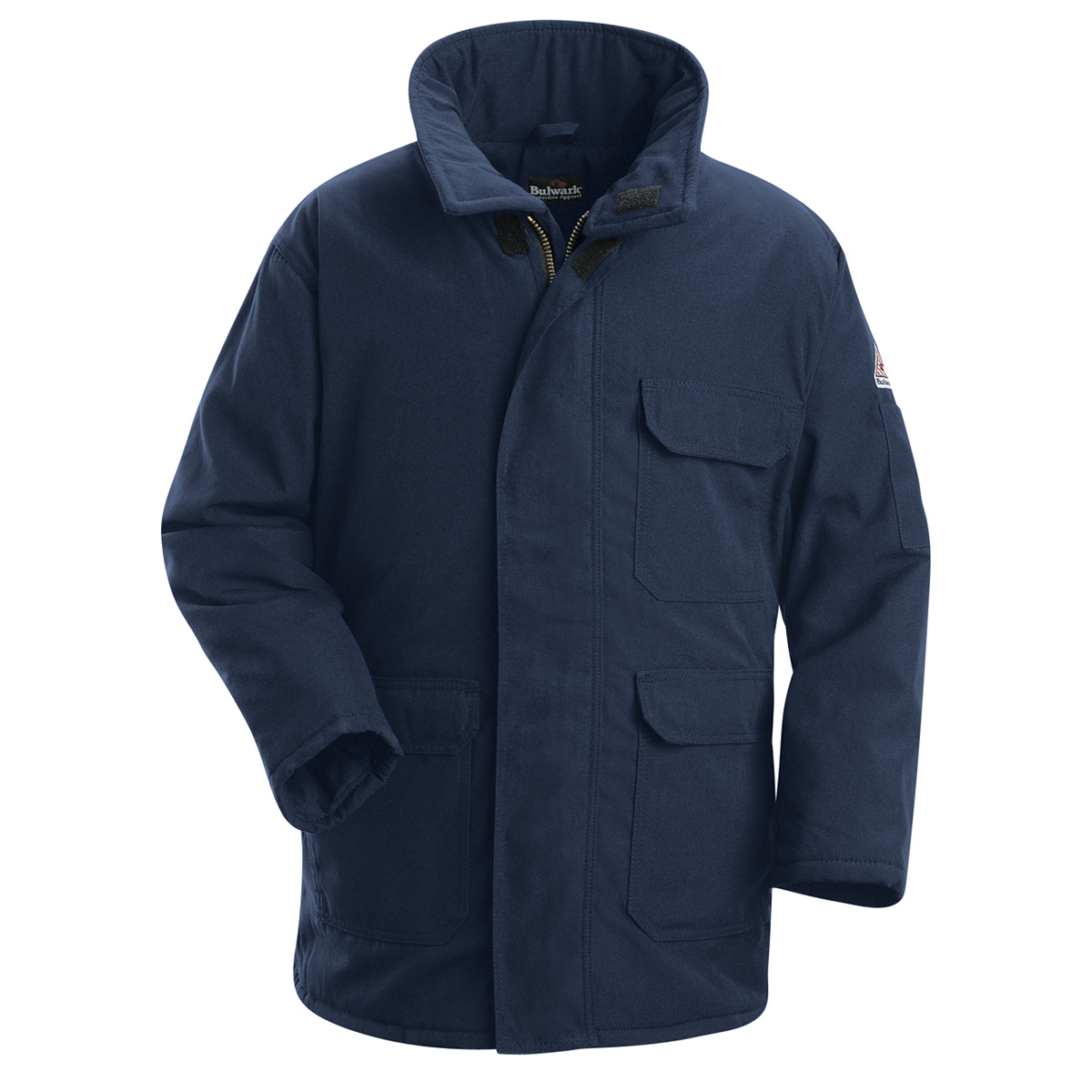 Airgas - R30JET2NVRGL - Bulwark® Large Regular Navy Blue EXCEL FR® Twill  Cotton Flame Resistant Jacket With Cotton Lining Zipper Front Closure