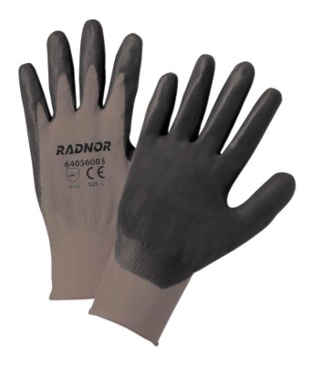 Radnor Large Black Foam Nitrile Palm Coated Gloves with 13 Gauge Gray Seamless Nylon Liner