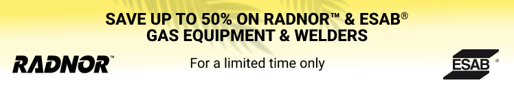 RADNOR. ESAB. SAVE UP TO 50% ON GAS EQUIPMENT.