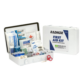 RADNOR portable and wall-mounted first aid kits on white background.